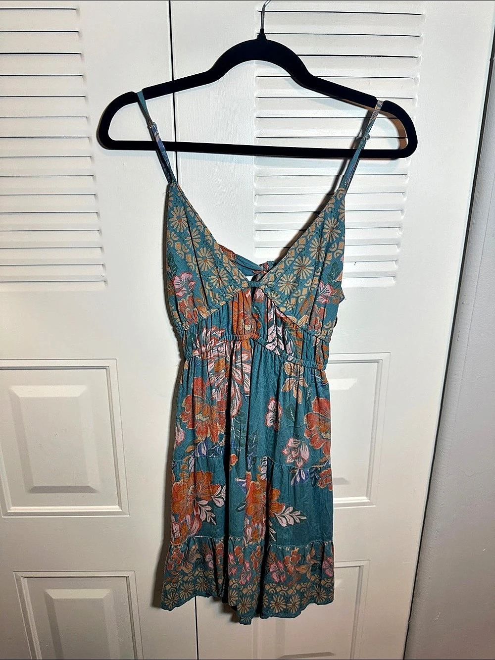Angie Floral Mini Dress in Blue & Orange